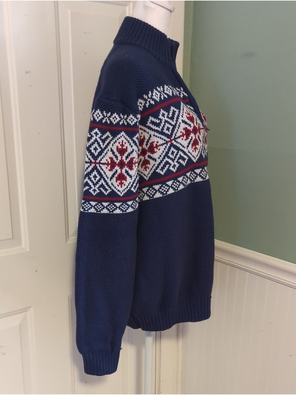 Izod Navy Fair Isle Quarter-Zip Sweater Red White XL Women's Ski Snow Holiday - Picture 8 of 11